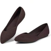 Womens Flat Shoes Classic Pointed Toe Flats Knitted Dress Shoes Soft Comfortable Dressy Flats Women - 6042咖啡 - 查看 12