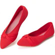 Womens Flat Shoes Classic Pointed Toe Flats Knitted Dress Shoes Soft Comfortable Dressy Flats Women - 紅色 - 查看 12