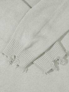 ANDREILEE 秋冬男女通用街头风极简长袖圆领套头毛衣，饰有流苏和做旧细节，宽松舒适 - 淺灰色 - 查看 7