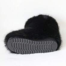 Women's Furry Faux Fur Boots Fuzzy Fluffy Mid Calf Snow Boots Suede Warm Fur Lined Booties Flat Fashion Boots