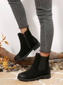 Botas de mujer de estilo occidental con cremallera lateral, de tacón plano de 3 cm, puntera redonda y, para uso casual al aire libre, viajes, vacaciones y caminatas