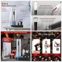 Wine Opener, 6 - In - 1 Rechargeable Wine Bottle Opener Set Includes Automatic Corkscrew Wine Opener, Foil Cutter, Vacuum Wine Stopper, Etc. Wine Lovers Silver - Hoạt động bằng pin - Xem 1