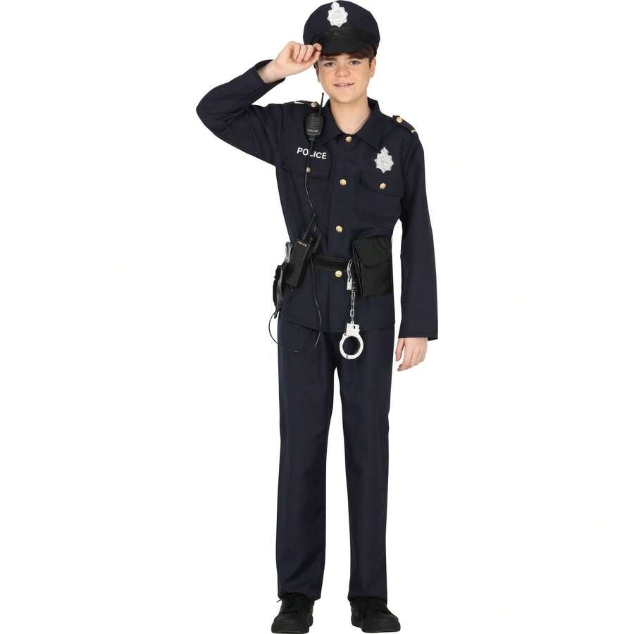 KIWI 男孩和女孩的警察服裝，兒童警察服裝，帶帽子和手剎，適合遊戲和裝扮，有多種尺寸可供選擇，非常適合派對、慶祝活動和主題活動 - 免費送貨✅ 24/48 小時內送達西班牙（大陸） - 彩色 - 查看 1