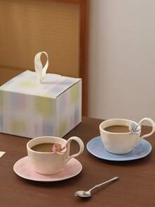 1 Juego de taza y platillo con flores hechas a mano de forma creativa, adecuado para el hogar, la cocina, el comedor, la sala de estar, regalos, ideal para té, café, leche, jugo, bodas, cumpleaños