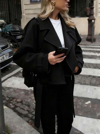 Women's Casual Loose Double-Breasted Lapel Short Jacket