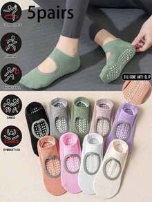 1/3/5/6/9/10 双女士纯色瑜伽/普拉提/健身袜，适合有氧运动，居家/送礼