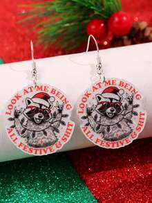 1 Pair Cute & Creative Unique Christmas Raccoon Earrings, Suitable For Holiday Parties And Daily Wear, Women Jewelry