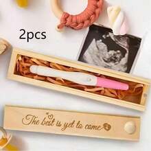 1/2/5 件怀孕公告创意展示盒（不含妊娠试验）、木制记忆盒珠宝收纳盒、怀孕公告礼物、迎婴派对装饰（不含妊娠试验套件）（含拉菲草） - 1 - 查看 10