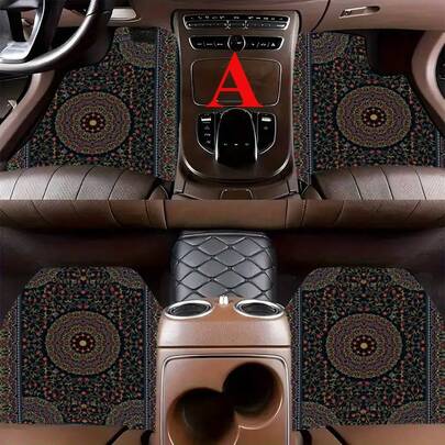 4 piezas Juego de alfombrillas de coche con estampado minimalista y colorido de estilo bohemio, alfombras universales para vehículos, forros de piso de vehículos - Cobertura completa para la parte delantera y trasera, accesorios de interior de coche de terciopelo de cristal aptos para sedán, camioneta, SUV, decoración de coche para mujer, accesorios de automóvil, artículos esenciales para el coche