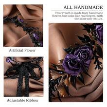 MOSTORY Black Elf Flower Headpiece - Elf Floral Crown Dark Fairy Headband Gothic Flower Circlet For Renaissance Accessory Halloween Cosplay Medieval Photo Shoot{"Color_name":"Black-Purple"} - Black-purple - 查看 4