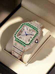 DAYAND NIGHT Luxury Brand Fully Iced-Out Quartz Wristwatch, Unisex Casual Business Watch With High-Quality Rhinestones, Large Size, Multi-Color Options, Versatile For Party, Formal Occasions Or Daily Wear. Perfect Gift For Valentine's Day, Anniversary Or Birthday. Silver Watch, Suitable For Christmas, Halloween