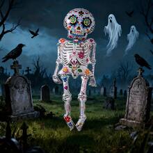 1 pezzo Nuovo Palloncino in piedi Giorno dei Morti Teschio Rock Star Impilato con Fiori, Decorazione orrore Ognissanti, Decorazione per Feste, Casa e Camera da Letto