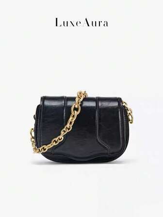 Elegant sadelväska med dekorativa sömmar, trendig axelväska för vardagliga utflykter och sammankomster, minimalistisk fyrkantig axelväska med kedjerem