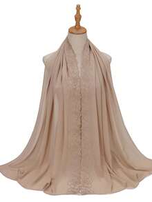 1 lenço hijab muçulmano de chiffon elegante com bordado de rosas para abaya - Multicolorido - Ver 4