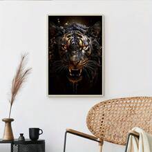 1 Stück, Gerahmte goldene Böser Tiger Leinwandkunst, moderne Wanddekoration für Wohnzimmer, Schlafzimmer