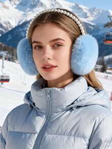 1个女士冬季毛绒耳罩，仿珍珠耳罩，派对头饰，日常时尚耳罩，户外保暖耳罩 白色耳罩 - 彩色 - 查看 8