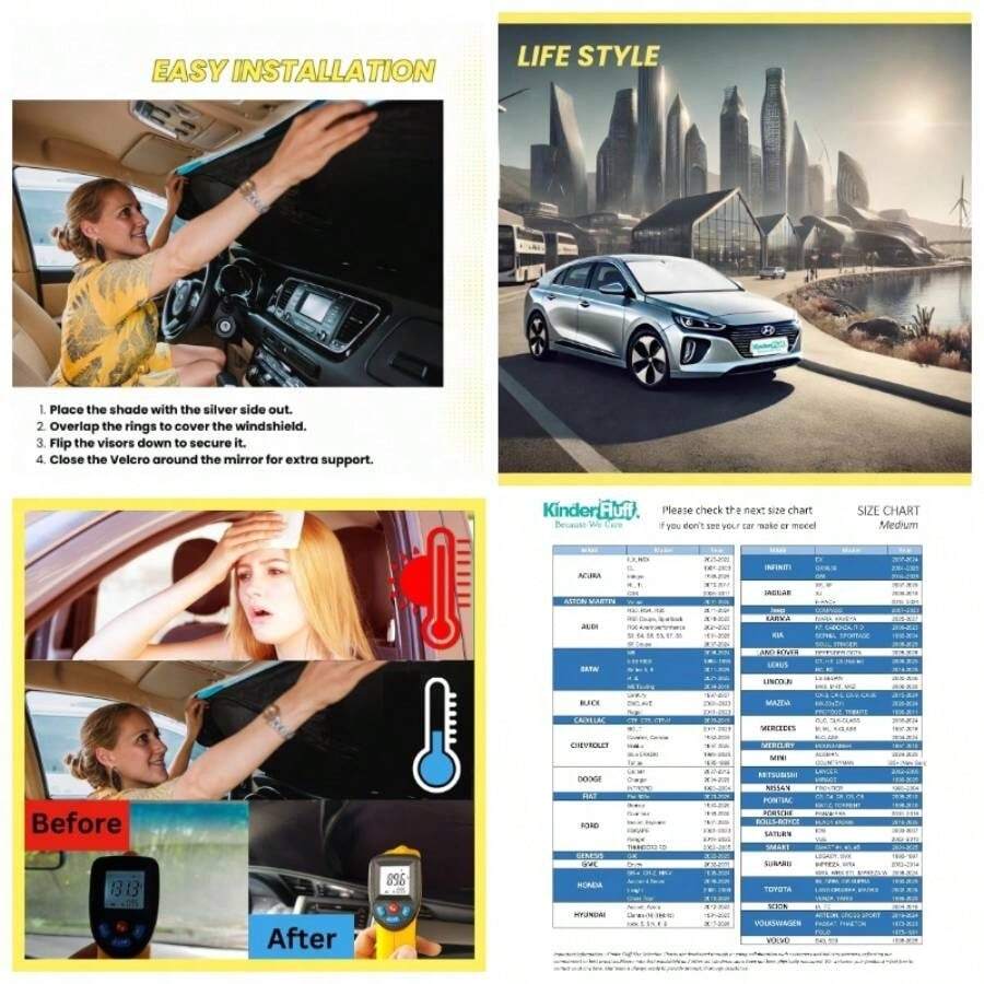 Sombrilla para Parabrisas Cobertura Plegable para Parabrisas de Tela Oxford y Bloqueo del 99 de los Rayos Accesorios para Ventanas e Interior del Auto - Parasol L+ 164x92cm - Negro y Plata + M - Ver 1