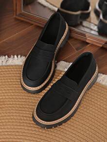 Women's Fashion Casual Round Toe Loafers, Slip-On Thick Sole Flat Shoes