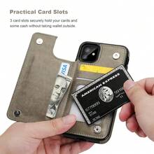 Compatible With IPhone 11 Case Wallet With Card Holder, Embossed Butterfly Premium PU Leather Double Magnetic Buttons Flip Shockproof Protective Cover For IPhone 11 6.1 Inch(Gray){"Color_name":"Gray"} - 多色5 - 查看 4
