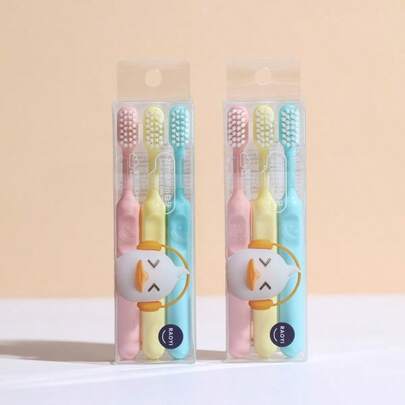 3pcs Kids Candy Color Cute Cartoon Soft Bristle Toothbrush, For 2-6 Years Old Children, Ultra Soft For Cleaning Teeth Gently