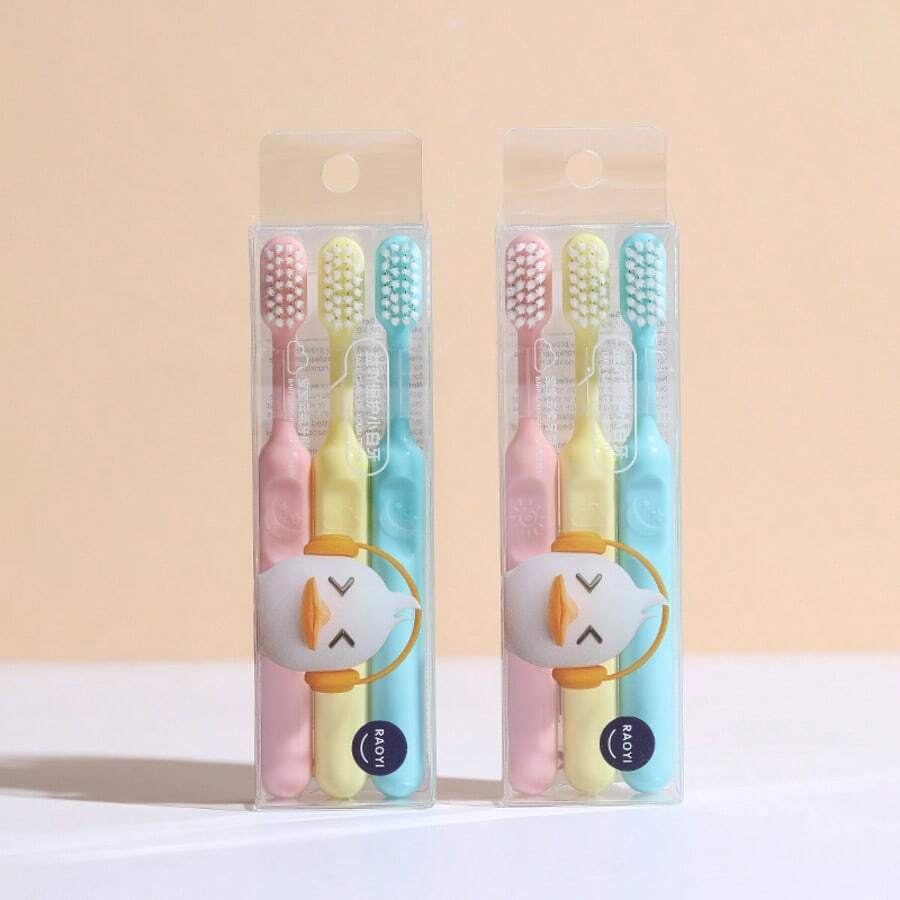 3pcs Kids Candy Color Cute Cartoon Soft Bristle Toothbrush, For 2-6 Years Old Children, Ultra Soft For Cleaning Teeth Gently - Color Mixing - View 1
