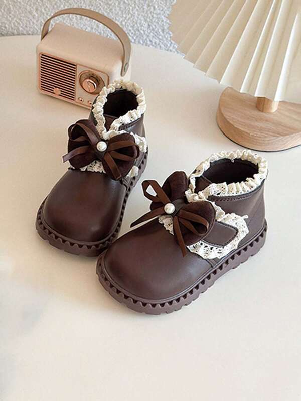 1 Par de Botas de Princesa para Meninas, Sola Macia Anti-Derrapante, Botas Curtas com Fita Mágica para Bebês, Botas de Couro Versáteis e da Moda Estilo Romano Impermeáveis, Sapatos de Primeiros Passos para Crianças, Adequados para Primavera, Outono e Inverno