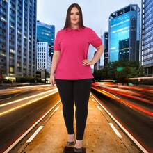 Camisa Gola Polo Feminina Plus Size Tshirt Babylook G1 G2 G3 Blusas De Alata Qualidade Clasicas Luxo Trabalho Uniforme - Pink - Visão 9