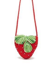 Bolso de mano con forma de fresa hecho a mano y decorado con piedras rhinestone, bolso de fresa elegante y adorable para el Día de los Enamorados - Rojo - Ver 6