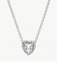 Collar con colgante en forma de corazón incrustado% plata de ley 925, cadena de serpiente apta, colgante de marca, joyería hecha a mano para mujer, regalo de boda, collar de moda para el Día de los Enamorados - Plateado - Ver 3