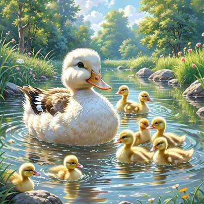 1 Set DIY Diamond Painting Kit, Ducks In Pond Diamond Decor, Suitable As Birthday Gift, Adult Diamond Embroidery Mosaic Beginner Kit, Full Diamond Dotting, Great For Home Decor And Wall Decoration