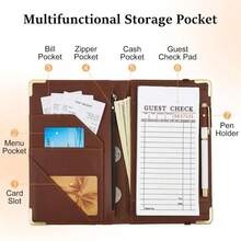 Server Books For Waitress Cute Waitress Book With Money Pocket Leather Server Book With Zipper Wallet Black Serving Book Organizer Fit Server Apron - Khaki - View 3