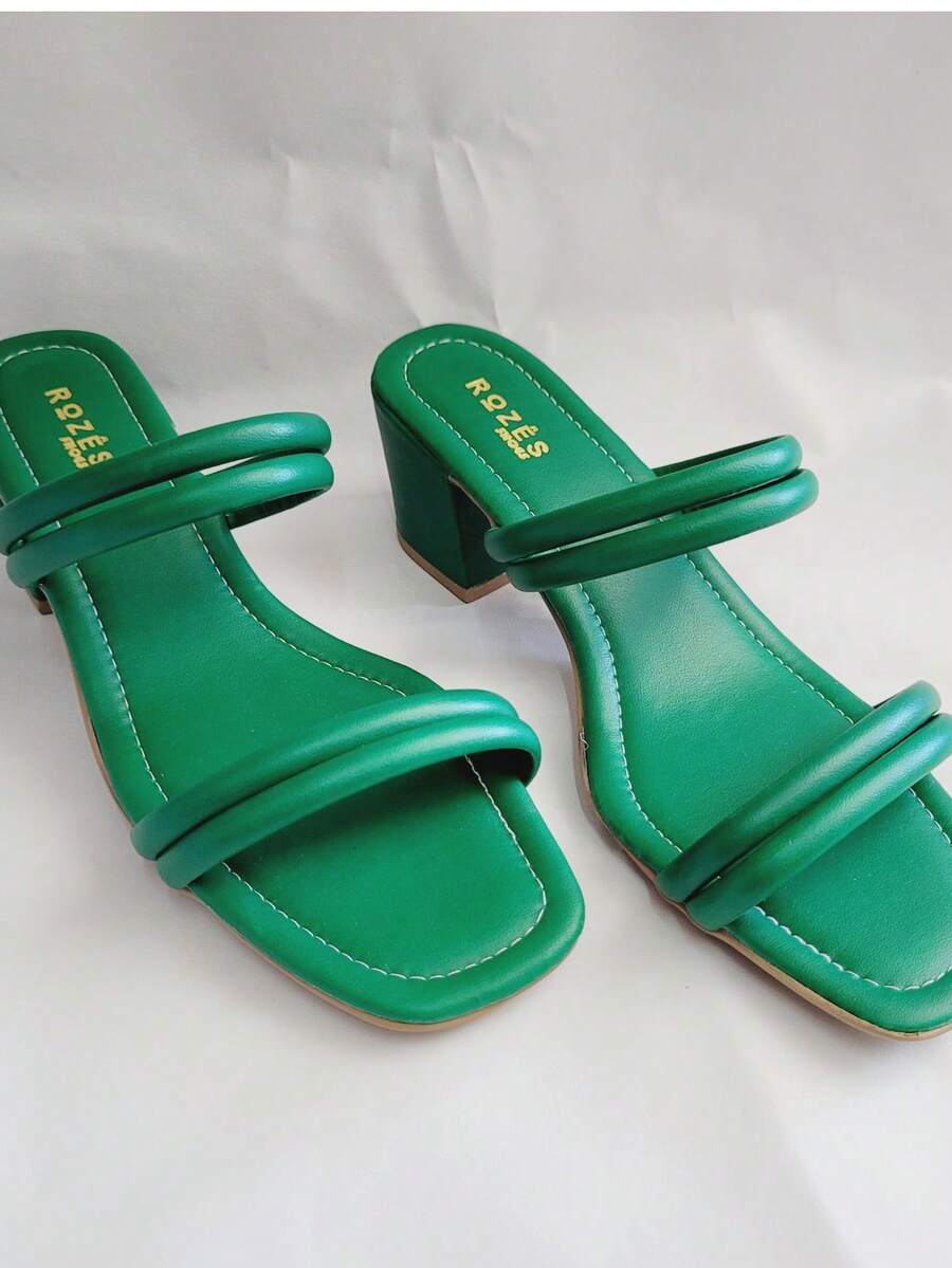 Women's Clog Sandal With Comfortable Medium Heel - 墨綠色 - 查看 1
