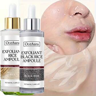 100ml 大米去角质安瓶系列-白米保湿，黑米亮白，适用于面部毛孔清洁，呈现更明亮、更清晰的浅米色，日常护肤程序，皮肤酶粉，面部磨砂膏，面部去角质乳液，护肤