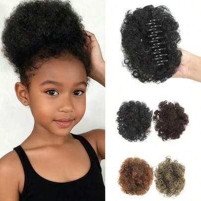 1 件装蓬松夹马尾辫接发，适合儿童/女士，短小合成蓬松马尾辫夹，卷曲抽绳马尾辫发髻，适合日常穿着/万圣节/圣诞节/派对