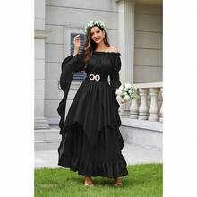 Renaissance Dress Women Victorian Medieval Gothic Witch Fairy Wedding Beige Off Shoulder Puff Sleeve Ruffle Dresses{"Color_name":"02-Black","Size_name":"Small-Medium"} - 02-黑色 - 查看 5