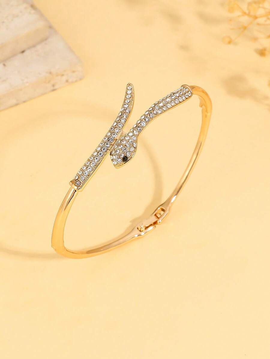 1pc Snake-Shaped Crystal Bangle Bracelet - Serpentine Design With Sparkling Crystals - Chic Accessory For Elegant Outfits