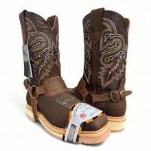 BOTAS INDUSTRIALES VAQUERAS CON CASCO DE ACERO ESTILO RODEO CON ESTRIBOS PUREPECHA - Café integral - Ver 11