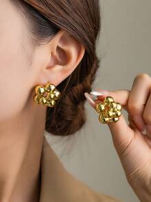 2025 秋冬 12 对金色几何圆形、不对称、波浪形、水滴形、螺旋形、堆叠球形耳环套装 - 适合节日、派对和日常佩戴 - 金色 - 查看 8