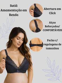 Reinforced Lace Nursing Bra For Pregnant Women, Easy Open Postpartum. - 乾枯玫瑰色 - 查看 6