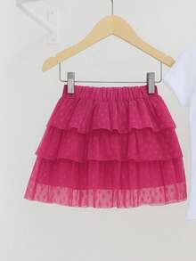 Children's Tulle Skirt With 3 Layers - 玫紅色 - 查看 1