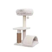 Three-Tier Cream-Colored Cat Tree, Approximately 27.8 Inches High. Includes Arched Scratching Post And Full Grooming Accessories. Integrated Scratching And Grooming Function - 預設 - 查看 2