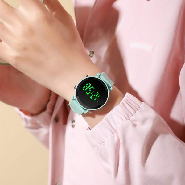 Reloj de mujer minimalista de aleación, correa multicolor (albaricoque/verde menta/bermellón), reloj electrónico de moda, regalo ideal para Navidad y Año Nuevo