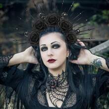 Halloween Halo Crown Gothic Black Roses Spiked Sun Headpiece Mexican Day Of The Dead Flower Goddess Headband For Women Halloween Cosplay Make Up Accessories