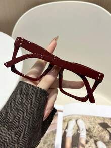 1 Pair Women's Burgundy Square Frame Fashion Decorative Clear Lens Glasses - 多色 - 查看 2