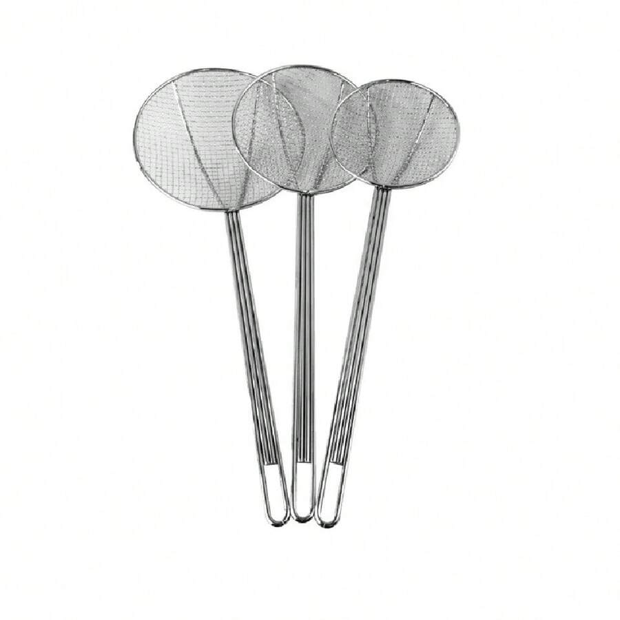 Kit 3 Espumaderas Redondas de Malla Fina Acero Inoxidable – Cocina Profesional y Precisa - Plateado - Ver 1