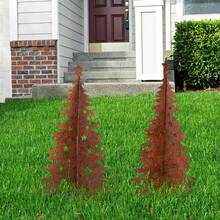 1 pieza Decoración de silueta de árbol de Navidad rústico, decoración de escritorio para jardín, patio, artesanía de metal vintage