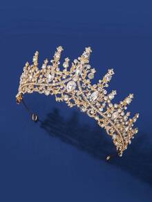 1 pièce Bandeau de mariée de luxe avec décoration de strass en forme de couronne pour femmes. Tiare royale élégante pour mariage. Accessoire de la Saint-Valentin - Doré - Voir 9