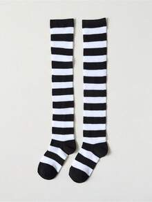 1 Pair Women's Striped Knee High Socks, Fashion Colorful Stripes, Thigh Socks, Long Socks, Party Socks, Dance Socks, Punk Style, Rock Star, For Daily Wear, Y2k - 彩色 - 查看 3