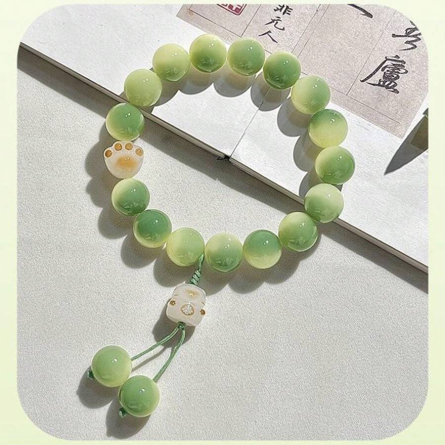 Lemon Cat Green Grape Bracelet Cat Paw Handheld High-Value Bracelet For Women Hand Twisted Finger Wrap Soft Bracelet Handheld - 花前醉貓爪手鐲 - 查看 1