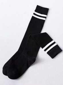 1 双女士及膝袜，时尚百搭袜子，黑白，秋冬 - 黑與白 - 查看 7